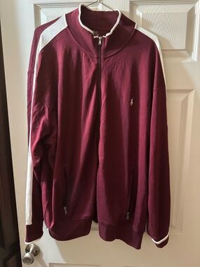 Polo by Ralph Lauren Maroon Zip-Up Track Jacket with White Stripes